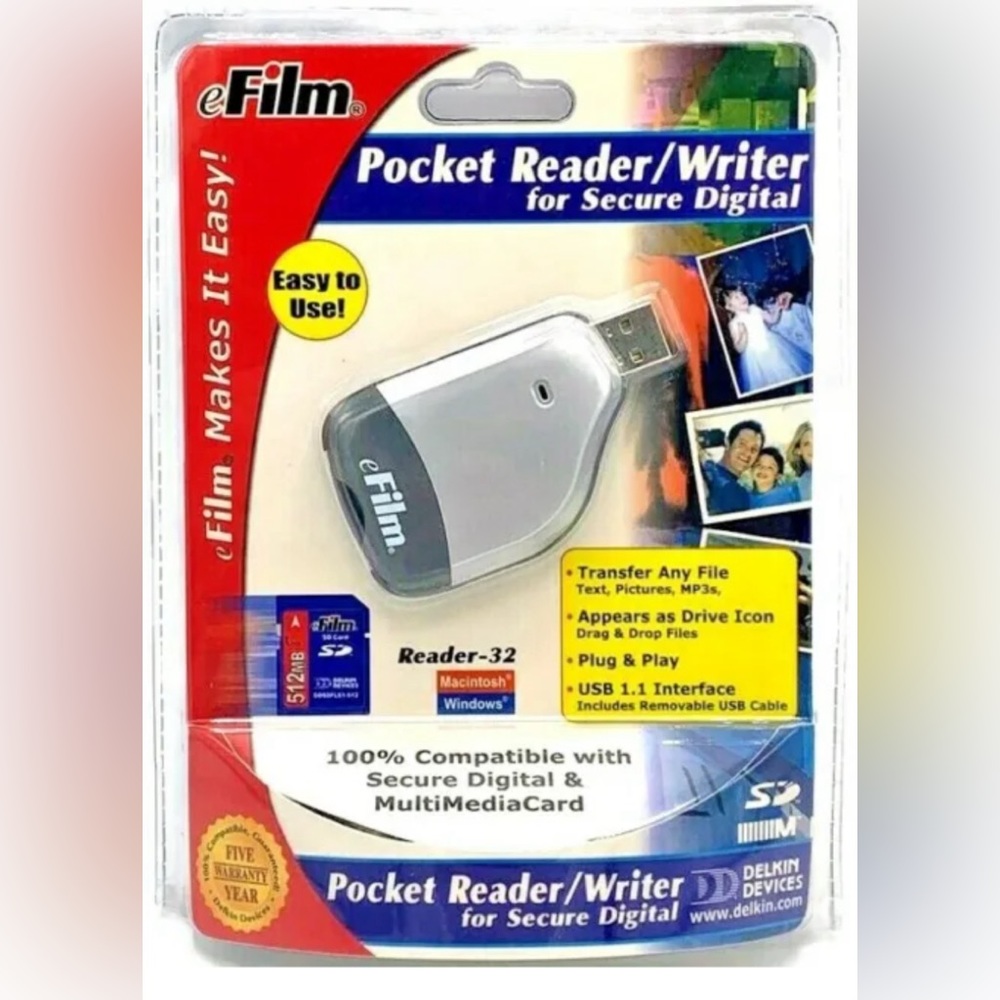 Delkin Devices eFilm Pocket Reader Writer for Secure Digital Memory Stick NEW